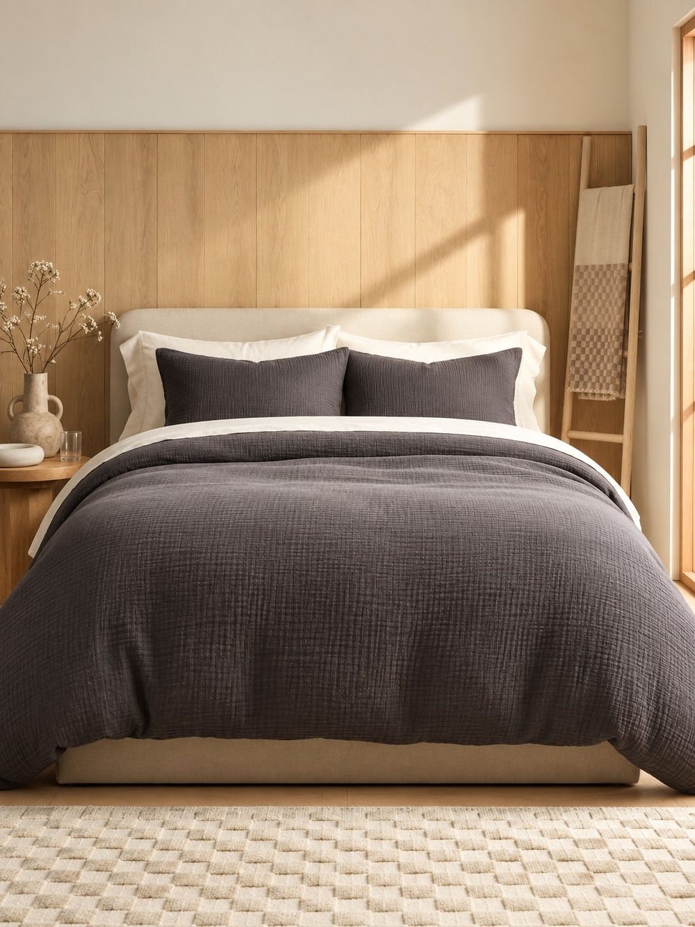 Quince Organic Cotton Gauze Duvet Cover King Cal King Charcoal 108x92